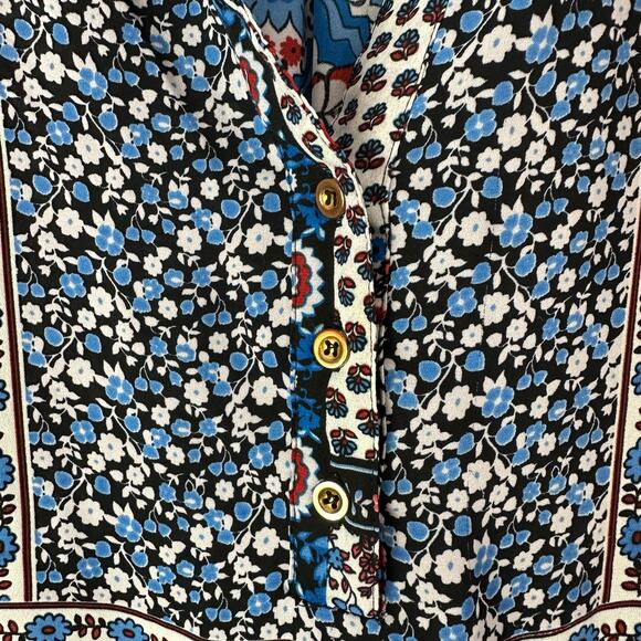 Zac & Rachel Popover Top Womens 1X Geometric Floral Boho Retro Hippie Roll Tab - Picture 4 of 7